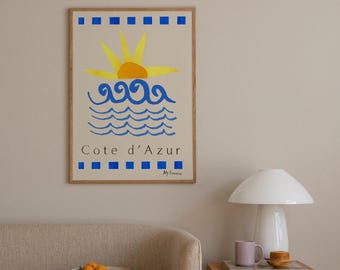 Côte d’Azur Reise Poster – Französische Riviera Kunstdruck Digitaler Download