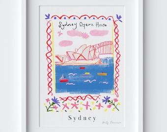 Sydney Opera House, Australia Art Print - Australian Landmark Travel Poster - Travel Gift Backpacker - Heritage painting & drawings Harbour