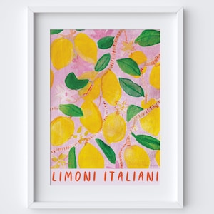 Limoni Italiani Lemons Art Print - Watercolour Painting - Food Fruit Produce Art - Italy Italian - Lemonade - Kitchen Poster Farmers Market