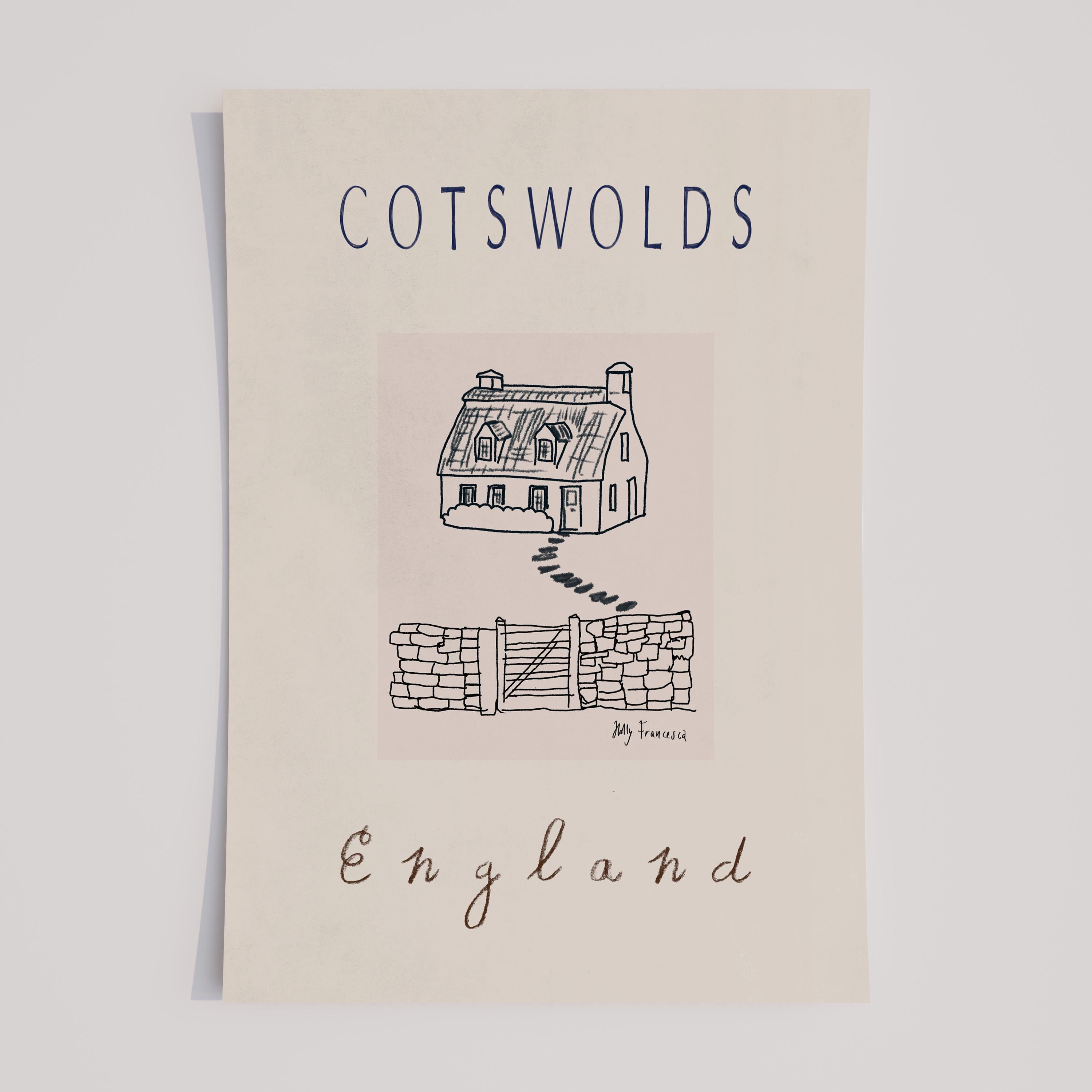 Cotswolds Cottage Art Print - the Cotswolds Travel Poster - Traditional ...