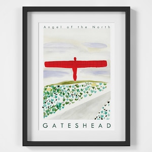 Angel of the North, Gateshead Landmark Travel Print - North East Illustration English Landmark - Heritage design - Tyne Art