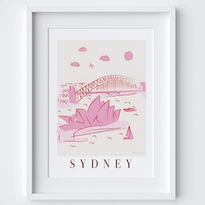 Sydney, Australie Skyline Cityscape Landmarks Viewpoint Scene Impression artistique - Cadeau de voyage - Rose - Opéra de Sydney - Pont - Port