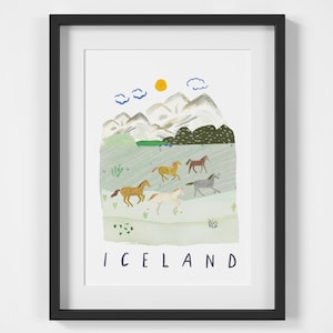 Wilde Islandpferde, Island Natur Szene Reise Druck