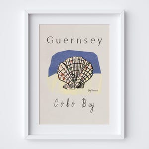 Cobo Bay, Guernsey Druck - Jakobsmuschel am Strand Zeichnung - UK Kanalinseln Reisedruck - Guernsey Kunstdruck - Wand Kunst Dekor