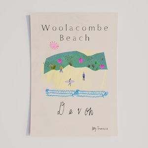 Woolacombe Devon Art Print - Beach North Devon Surf Travel Poster -  Ilfracombe Croyde Wall Art - British Coast Design - DIGITAL DOWNLOAD