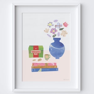 Yorkshire Stillleben Szene Kunstdruck - Yorkshire Tea Autoren Blumen Tisch Szene - Englische Tea time Poster