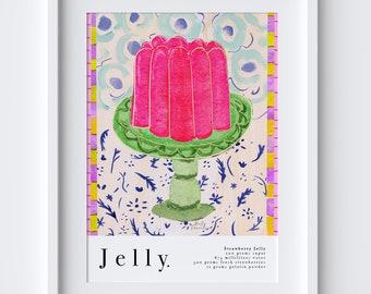 Strawberry Jelly Art Print - Watercolour Pastel Poster - Kitchen Poster - Traditional Food Art - Party Food Birthday
