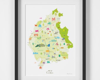 Art-Print Landkarte von Cubria - UK County Map - Landkarte von Cumbria - Personalisierbare Geschenkerinnerungen & Meilensteine - Lake Distrikt Nationalpark