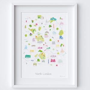 Map of North London Art Print | Illustrated City Map Poster | London Boroughs Wall Art | UK Urban Decor | North London Gift