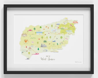 Map of West Sussex Art Print