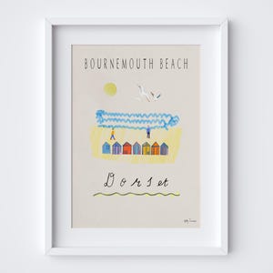 Bournemouth Beach Art Print - Dorset Coast Travel Poster - British Seaside Wall Art - Modern Coastal - Instant Digital Printable