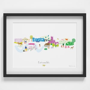 Cotswolds Skyline Art Print | Countryside Landmarks Poster | UK Travel Wall Art | English Village Landscape | Cotswolds Gift