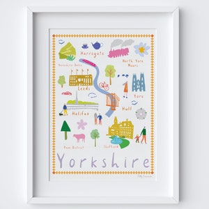 Yorkshire Drawings Art Print - Illustrations of York Leeds Sheffield Dales Halifax - Landmarks of Yorkshire Travel Poster