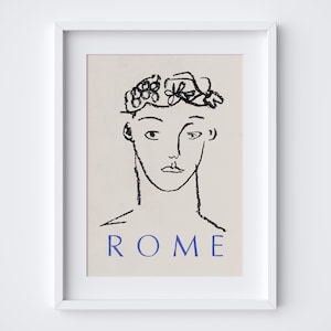 Roman Bust Art Print - Rome Travel Print - Italian Drawing Greco Wall Art - Italy Home Decor - Digital Download - Rome Travel Poster Gift