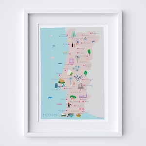 Map of Portugal Art Print – Illustrated Country Poster – Portugal Travel Wall Art – Memory Souvenir Gift – Coastal Landscape Drawing