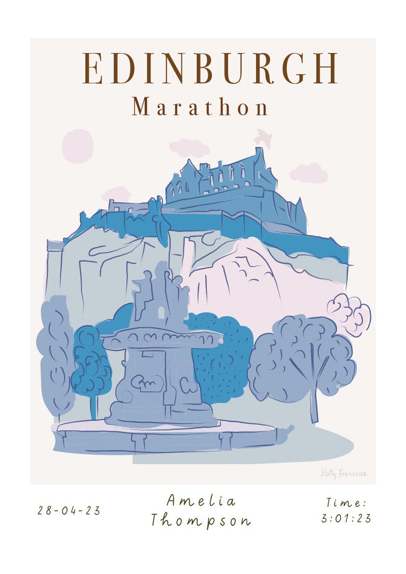 Edinburgh Marathon Running Scene Landmarks Personalised Print Scottish Marathon Finisher gift Marathon Runner Runner's Milestone Art image 3