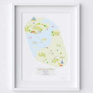Póster de ciclismo de Londres a París: impresión artística con mapa de ruta en bicicleta (personalización incluida) - Personaliza con tu propia ruta - Arte mural de carrera de recuerdos ciclistas