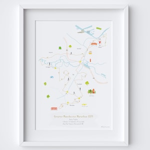 Greater Manchester Marathon routekaart Art Print (inclusief personalisatie) - Manchester Marathon poster - Manchester 26,2 mijlpaal muurkunst