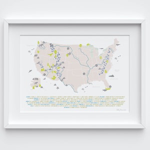 Impression d'art de carte de parcs nationaux des Etats-Unis | Poster illustré du parc américain | Art mural voyage américain | Cadeau d'aventure | Décoration d'amoureux de la nature