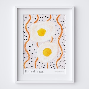 Fried Egg Art Print - Watercolour and Pastel Food Illustration - Whimsical Kitchen Poster - Breakfast Wall Art - Fun Foodie Brunch Gift