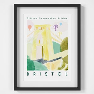 Ponte sospeso di Clifton, stampa di viaggio Landmark Bristol - Inghilterra sudoccidentale - Poster di viaggio sul fiume Avon