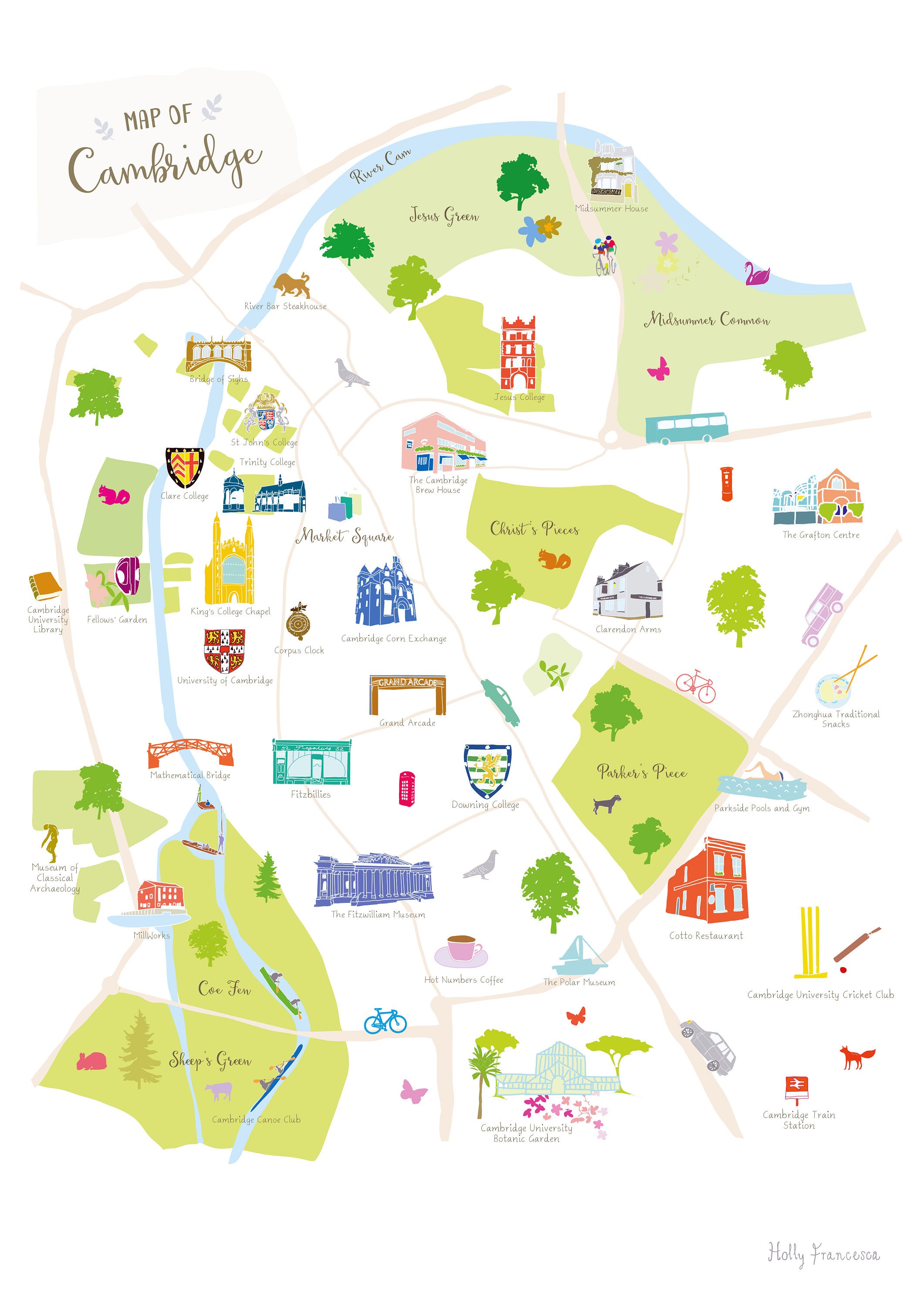 Map of Cambridge Art Print | Etsy UK