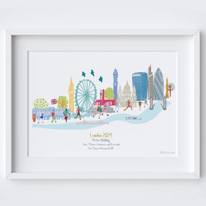 London Running Skyline Landmarks Personalised Print - Marathon Finisher gift - Marathon Runner - Runner's Milestone Art - London Run Route