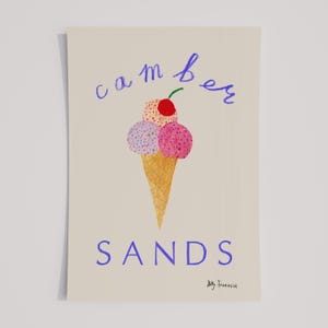 Camber Sands Art Print - East Sussex Coast Travel Poster - British Seaside Ice Cream Wall Art - Modern Beach Art - Instant Digital Printable