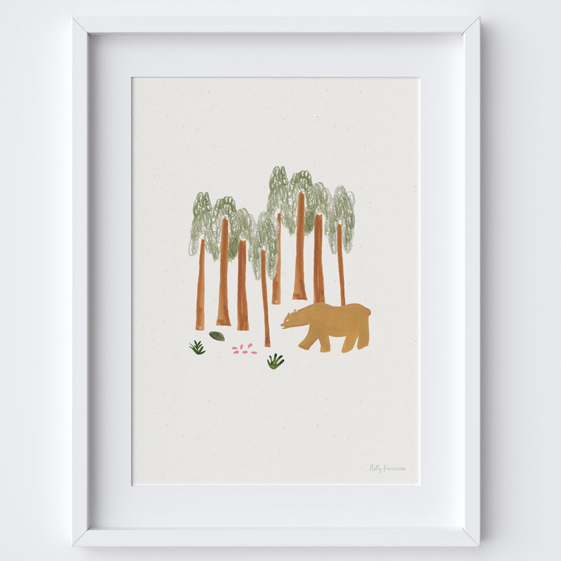 Bear in the Woods Print,Prints, Forest Wall Art,Wall Print,Art Print,Digital Download,Printable Wall Art image 1