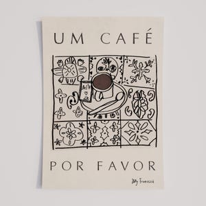 Portuguese Coffee Art Print - Portugal Travel Poster - Portuguese Trip Wall Art Gift - Cafe Tiles Table Design Azulegos - DIGITAL DOWNLOAD image 2