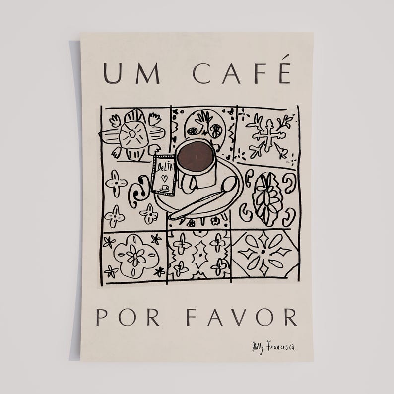 Portuguese Coffee Art Print - Portugal Travel Poster - Portuguese Trip Wall Art Gift - Cafe Tiles Table Design Azulegos - DIGITAL DOWNLOAD image 2