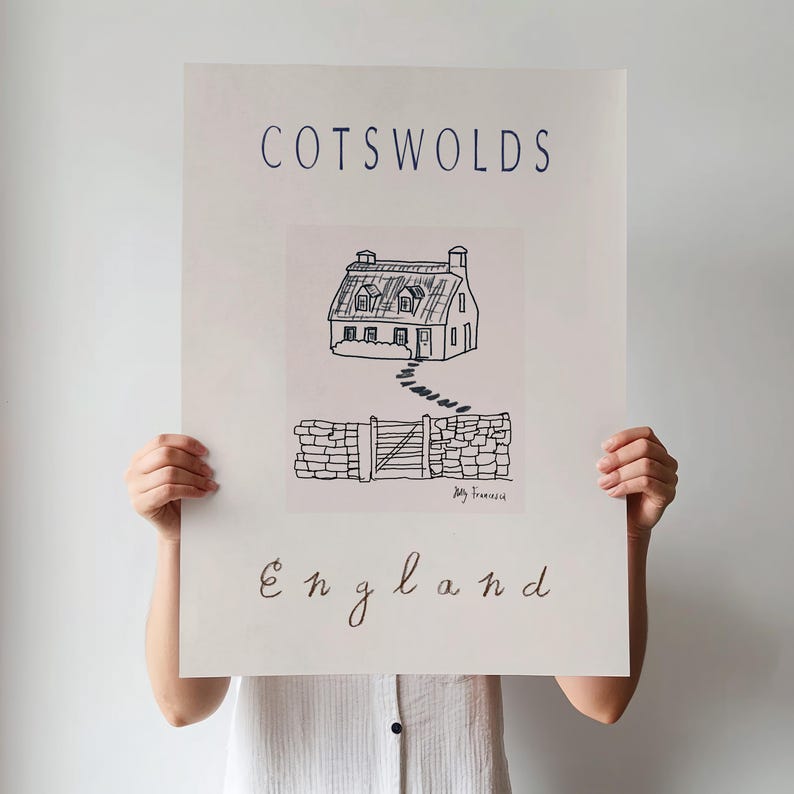 Cotswolds Cottage Art Print - the Cotswolds Travel Poster - Traditional ...