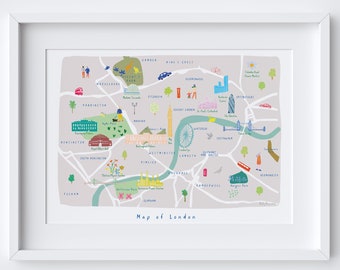 Personalised Map Of London Illustrated Art Print / Add your own treasured memory