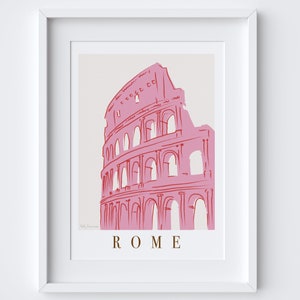 Rome, Italy Skyline Cityscape Landmarks Viewpoint Scene Art Print - Travel Gift - Pink - The Colosseum