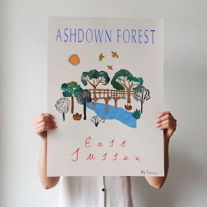 Ashdown Forest Kunstdruck - East Sussex Reiseplakat - UK Landschaft Wandkunst - Winnie-the-Pooh Brücke - Sofortiger Download Digital Printable
