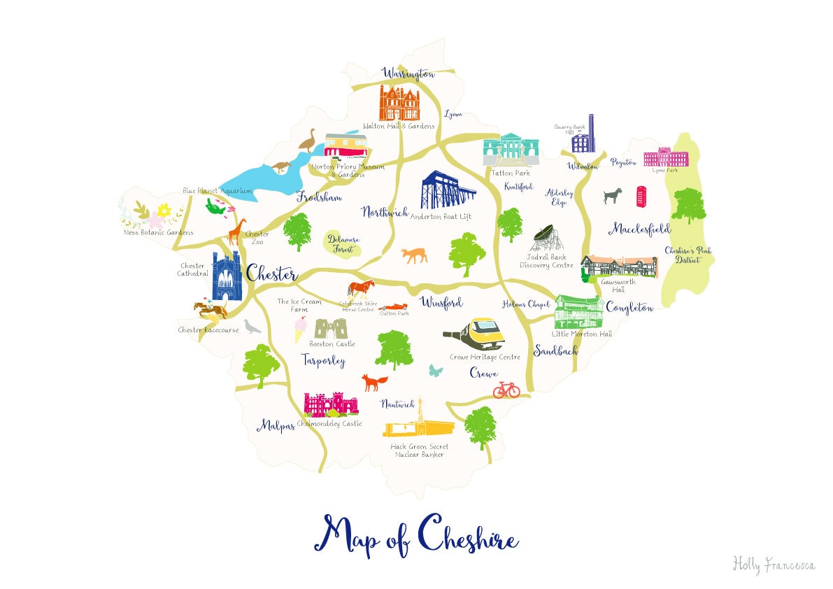 Map of Cheshire Art Print - Etsy UK