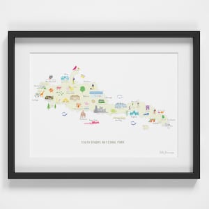 South Downs National Park Karte Kunstdruck | Britische Landschaft Wandkunst | Wandbilder Poster | UK Landschaft Illustration Kunstwerk