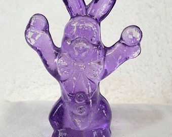 Glass Bunny Rabbits Easter 5" Pink Purple Lot of 2 Flash Colored Glass Figures