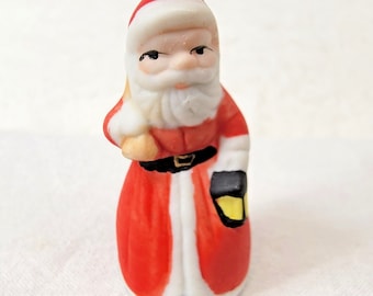 Christmas Thimble Enesco Santa Claus Bisque Vintage with Sack and Lantern