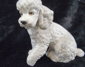 Poodle Dog Figure Ceramic White 4.5" Seated Vintage Japan Puppy Paw Raised