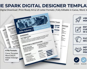 Graphic Designer Resume Template | ATS Resume Template Word and Google Docs | Editable 1 Page CV with Cover Letter Bundle