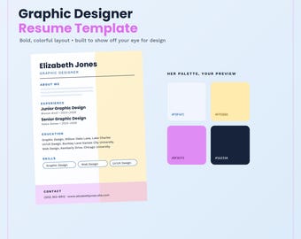 Graphic Designer Resume Template | ATS Resume Template Word and Google Docs | Editable 1 Page CV with Cover Letter Pack