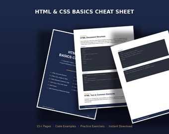 HTML CSS Basics Cheat Sheet | Beginner Web Design Reference (Digital Download)