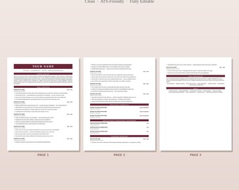 Modèle de CV ATS | CV moderne, Word, A4/Lettre US (Téléchargement numérique)