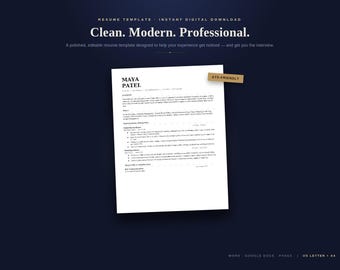 Modèle de CV professionnel, CV de cadre (Word, Google Docs) (Téléchargement numérique)