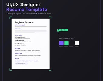 CV-mall för UI/UX-designer | Modernt CV, redigerbart Word (pdf/docx) | Professionell mall | Personligt brev | Referenssida