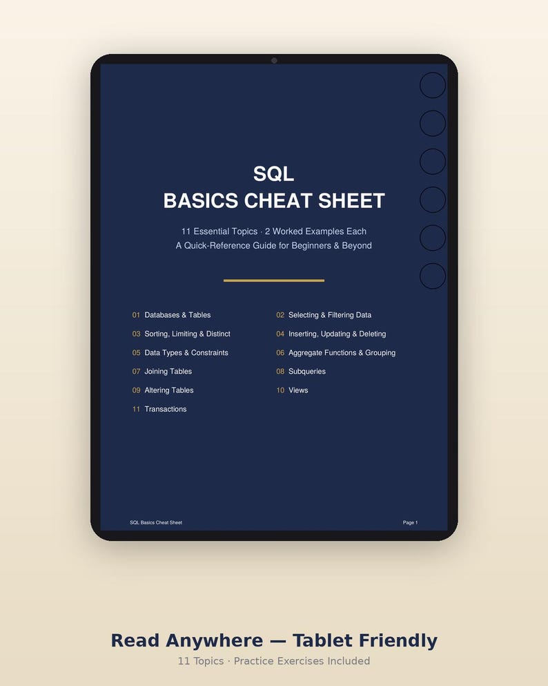 SQL Basics Cheat Sheet | Beginner Database Reference (Digital Download) image 3