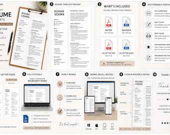 Modèle de CV de 2 pages compatible avec les systèmes de suivi des candidatures (ATS) | CV professionnel | CV modifiable au format Word | Formats A4 et Lettre US (PDF/DOCX) | Téléchargement instantané