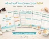 Mom's Summer Command Center 2026 | Beach Waves Meal Planner, Budget Tracker (Instant Download PDF)
