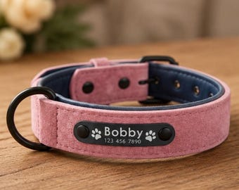 Hundehalsband mit gravierter Platte, Halsband mit Name und Nummer, elegantes Tieraccessoire, Hundegeschenk, verstellbar
